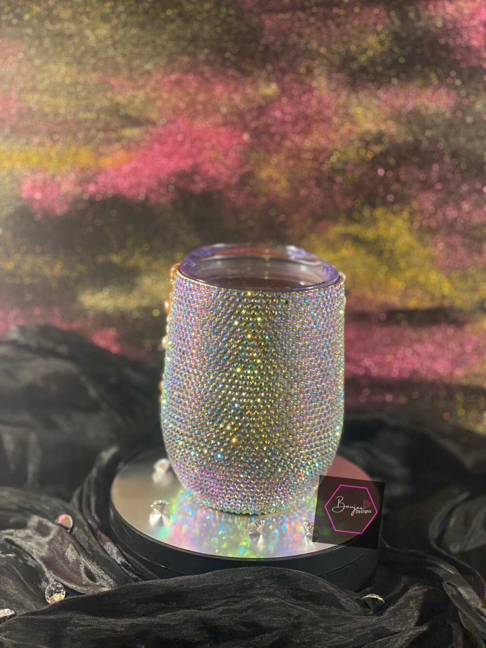 Bling and pearls Blinged out wine tumbler(half and half)